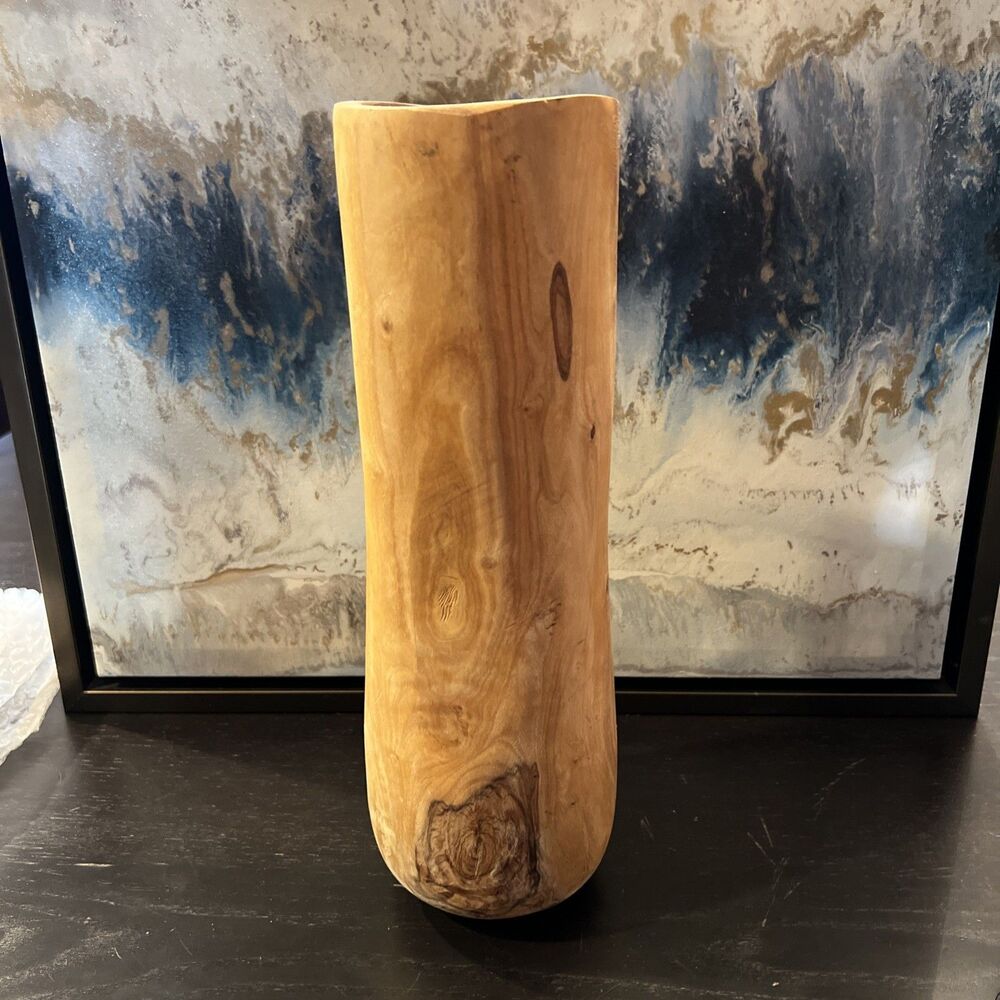 Hand Carved Natural Wood Vase 12” Tall/ See Details